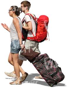 travelling couple with huge bags