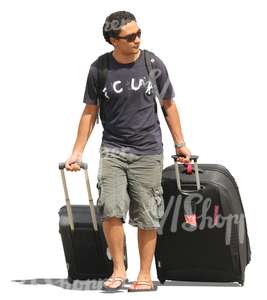 cut out man puling two suitcases