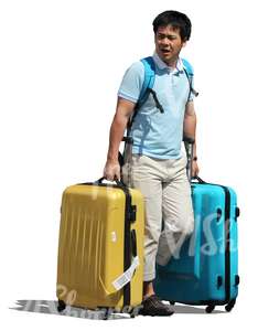 cut out asian man with two suitcases