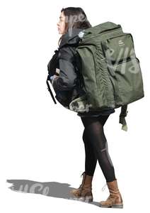 woman with a huge backpack walking