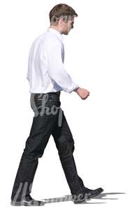 cut out man with a white blouse walking