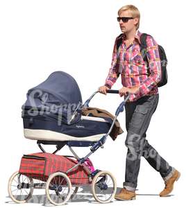 cut out man pushing a baby carriage