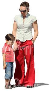 cut out woman standing with her son