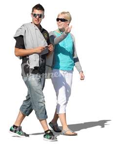 cut out couple with sunglasses walking