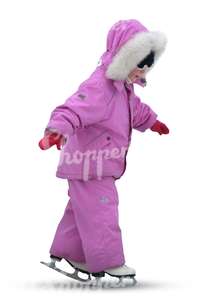 little girl in a purple onsie skating