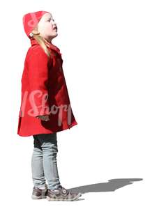 cut out girl in a red coat standing