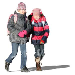 two cut out schoolgirls walking and talking