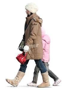 cut out woman walking with a little girl