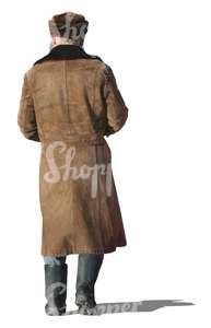 cut out elderly man in a winter coat walking