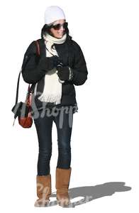 cut out woman in a winter jacket standing