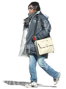 cut out black man in a winter jacket walking