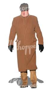 cut out man in a brown winter coat walking