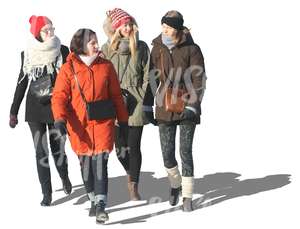 cut out group of women walking in winter