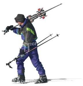 cut out man walking and carrying skis