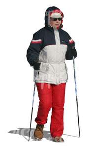 cut out woman doing nordic walking in winter