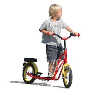 cut out blond boy riding a scooter
