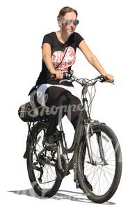 woman with sunglasses riding a bike