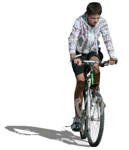 cut out young man in shorts cycling