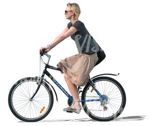 cut out blond woman riding a bike