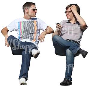 two cut out men sitting and talking