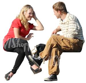 cut out woman and man sitting and talking