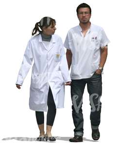 two cut out medical workers walking