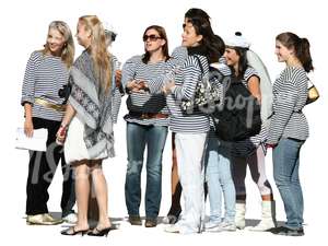 group of women in striped shirts standing