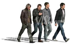 four cut out men walking