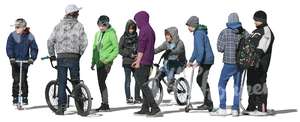 cut out group of teenage boys with bikes