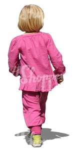 cut out blond girl in pink outfit walking