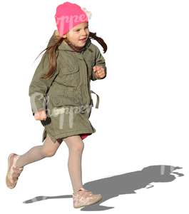 cut out girl in a spring coat running