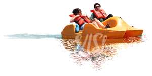 man and woman riding on a pedalo