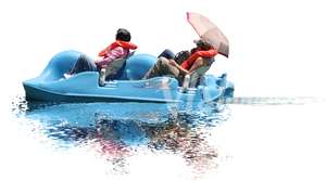 man and woman riding on a pedalo