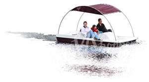 family riding a paddle boat