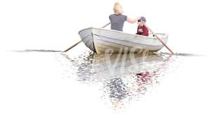 mother and son rowing a boat