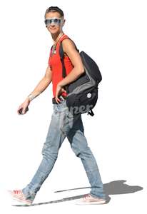 cut out woman carrying a sports bag walking