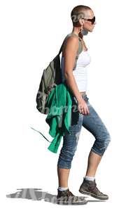 cut out woman with a backpack walking