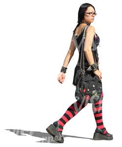 cut out woman in goth style outfit walking