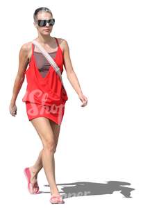 cut out resort style woman walking