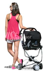 cut out woman with a baby stroller standing