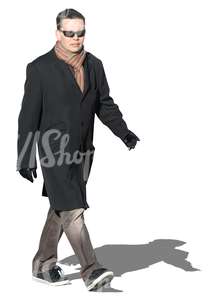 cut out man in a winter coat walking