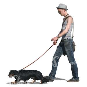 cut out man walking a dachshund