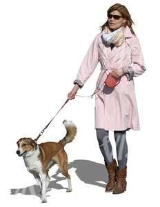 cut out woman walking a dog