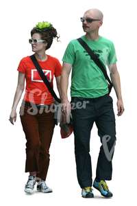 bohemian couple walking hand in hand
