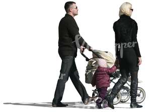 cut out family of three walking