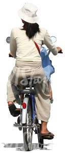 asian woman and a child riding a bike