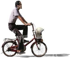 cut out asian man riding a bike