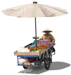 cut out asian street vendor with a cart