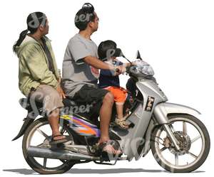 cut out asian family riding a scooter