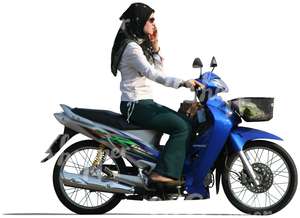 cut out muslim woman riding a motor scooter